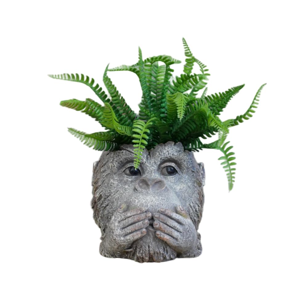 Gifts Direct 2 U Decorative Plant Pot Resin Monkey Head Planter Speak No Evil Animal Design Home Decoration