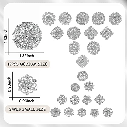 Image of 12 /36 Pieces Wedding Bouquet Brooches for Women Fashion, Rhinestone Bulk Flower Brooch Pins for Crafts