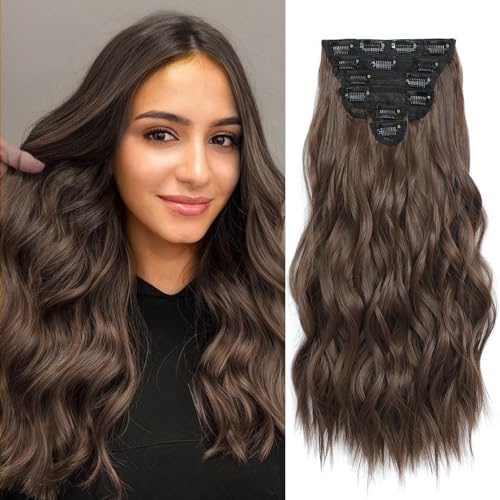 Clip in Hair Extensions 20 Inch 6PCS Wavy Long Hairpieces for Women