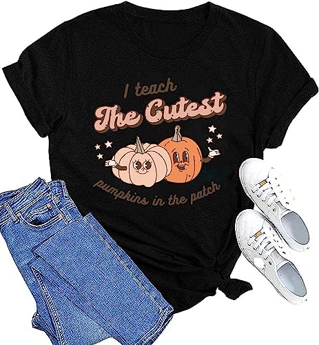 RFBIQI Teacher Halloween Shirt for Women I Teach The Cutest Pumpkins in The Entire Patch T-Shirt Funny Teacher Gift Tee Top (XL, Black)