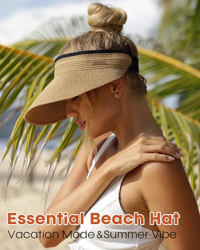 FURTALK Womens Sun Visor Hat Straw Sun Visors for Women Summer Packable Ponytail Beach Hats for Women Travel UPF 80+ - Image 6
