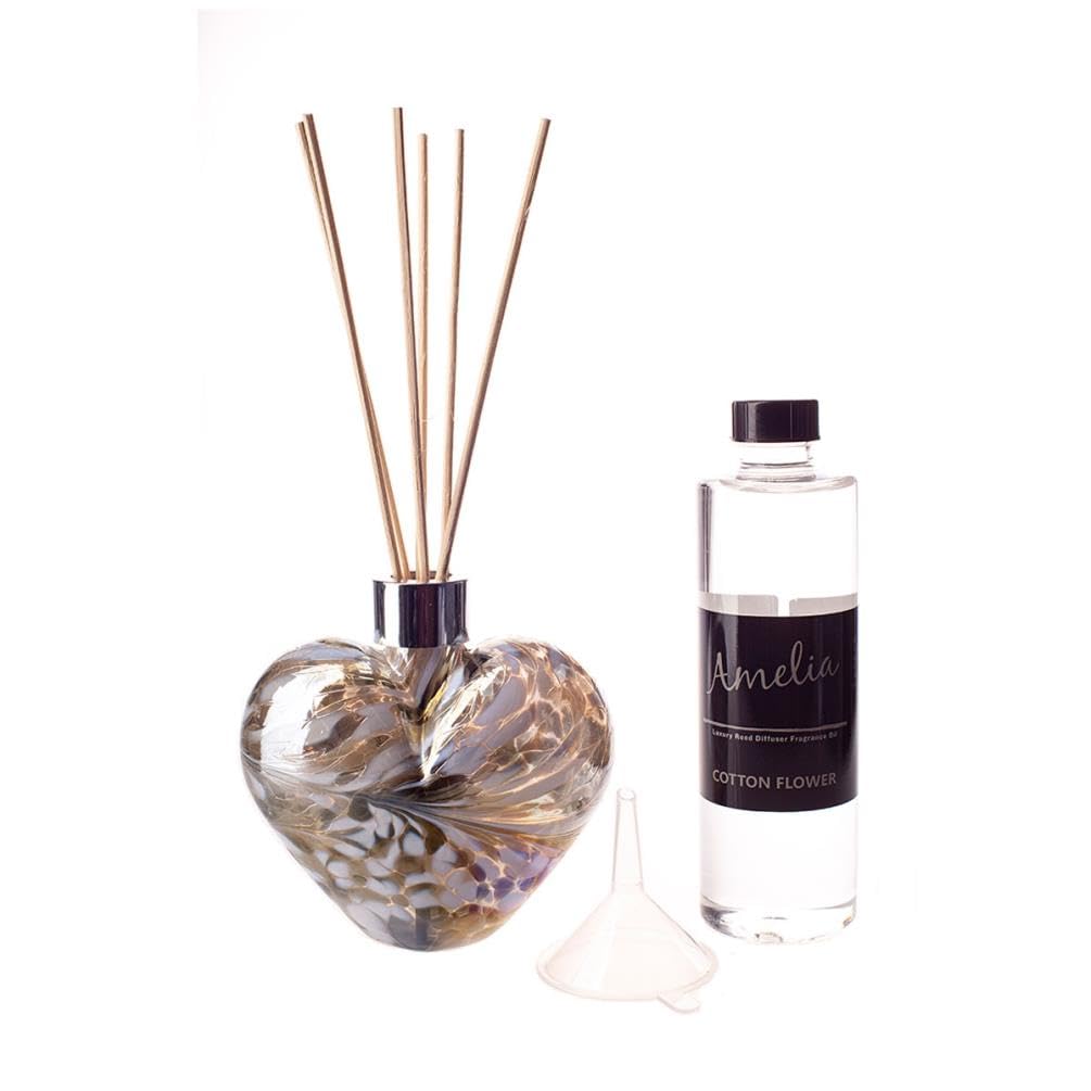 Reed Diffuser Heart Gift Set - Silver & White with Cotton Flower Fragrance