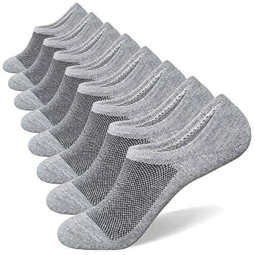 No Show Socks for Men 8 pack Cotton Thin Low Cut Non Slip for Loafer Flats Sneakers 6-11/12-15 (Shoe Size: 6-11, Anti Odor - Gray)
