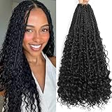 18 Inch Goddess Box Braids Crochet Hair Pre Looped Boho Crochet Box Braids With Curly Ends,8 Packs Black Crochet Hair for Black Women Synthetic Hair Extensions （ 1B)