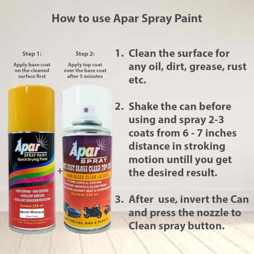 Image of APAR Spray Paint Metal Mustard (RC Colour Name)+GC, Compatible for Renault Cars -225 ml (Pack of 2-Pcs)