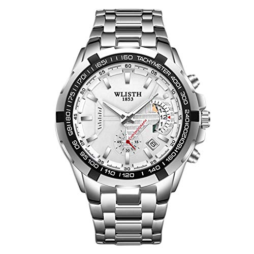 RORIOS Men's Multi-Function Watches Waterproof Analog Quartz Watch Luminous Wristwatch with Stainless Steel Brecelet Fashion Watches for Men