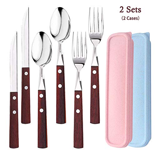 AUHOTA 6 Piezas Utensilios Portátiles con 2 Cajas, Prima Acero Inoxidable Juegos de Cubiertos, Reutilizable y Ecológico Cuchillo Tenedor...