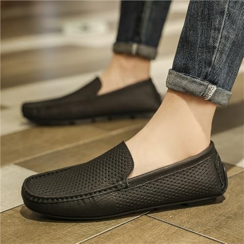 Loafers for Men Round Toe Breathable Perforated PU Leather Flat Heel Lightweight Comfortable Prom Slip-on Shoes2