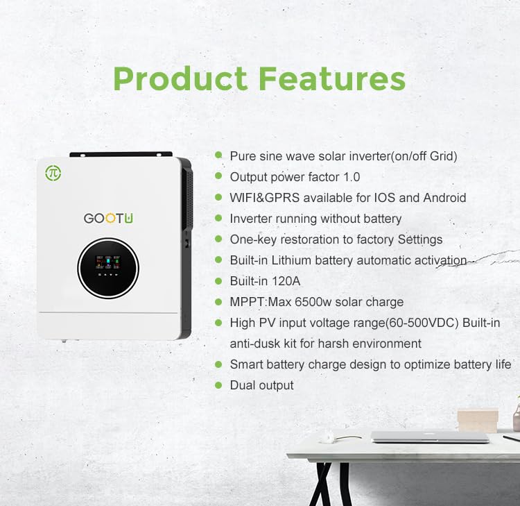 Image of 10.2 KW Gootu Hybrid Solar Inverter, 48V DC, Pure Sine Wave, 20000W Peak Power (10.2KW 48V)