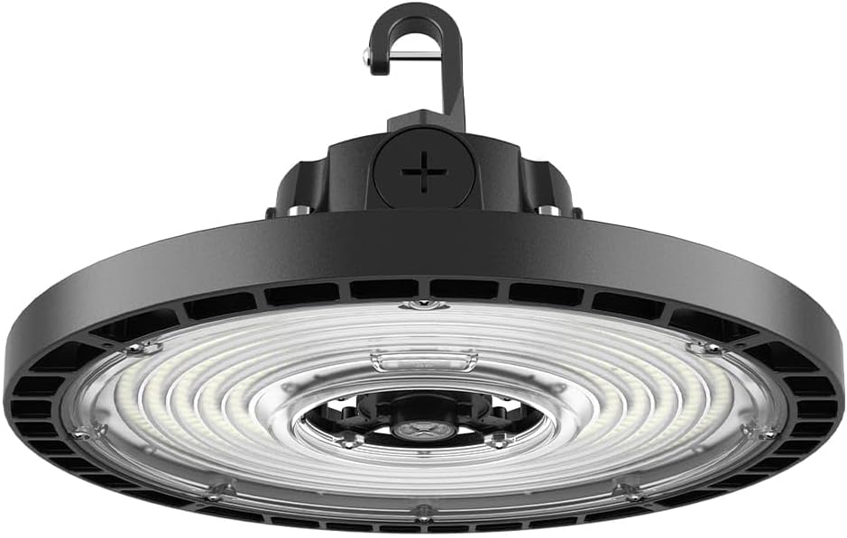 Elevate Black 150W UFO LED High Bay Light Fixture, 23,000 Lumens, 4000K/5000K Selectable, IP65 Waterproof, Dimmable Commercial Ceiling Light for Warehouse, Garage, Gym, Workshop