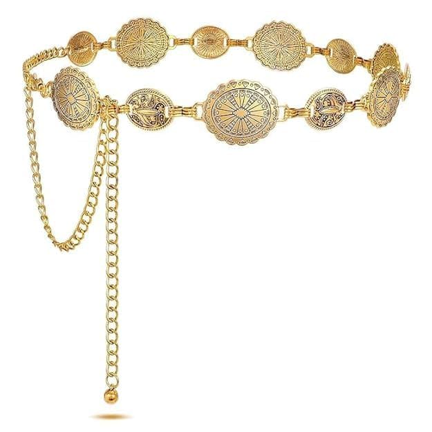 Metal Waist Chain with Antique Oval Ethnic Design Hip Belt Saree Waist Belt Adjustable Boho Western Fashion Saree Belt Chain Belts for Dresses, Jeans, Skirts for Women and Girls-image-22