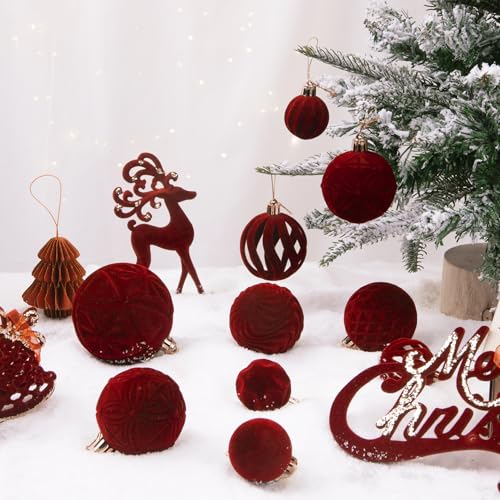 Ouddy Decor 36 Pcs Velvet Christmas Tree Ornaments Set, Burgundy...