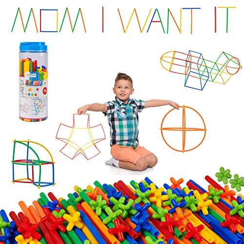 WYSWYG Pailles Brique de Construction, Jouets de Construction à Partir de 3 Ans, 240 Pièces de Construction de Pailles, Kit pour Enfants, Straws Jouets Educatifs Créatifs pour Garçons et Filles