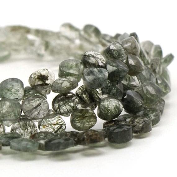Quartz rutilé saganite briolette cœur facetté perle pour création bijoux