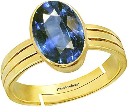 S KUMAR GEMS &amp; JEWELS Certified Real 6.25 Ratti Blue Sapphire Stone (Neelam Stone/Nilam Stone) Gemstone Panchdhatu Adjusta...