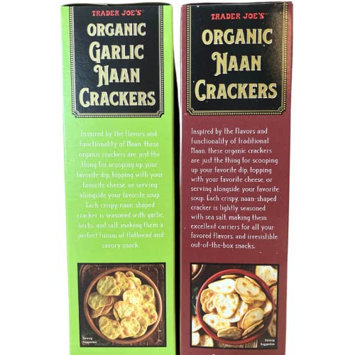 Trader Joe's Organic Naan Crackers Bundle: A Box Of Organic Garlic Naan Crackers (10 Oz) And One Box Of Organic Naan Crackers (Original) #TOP4