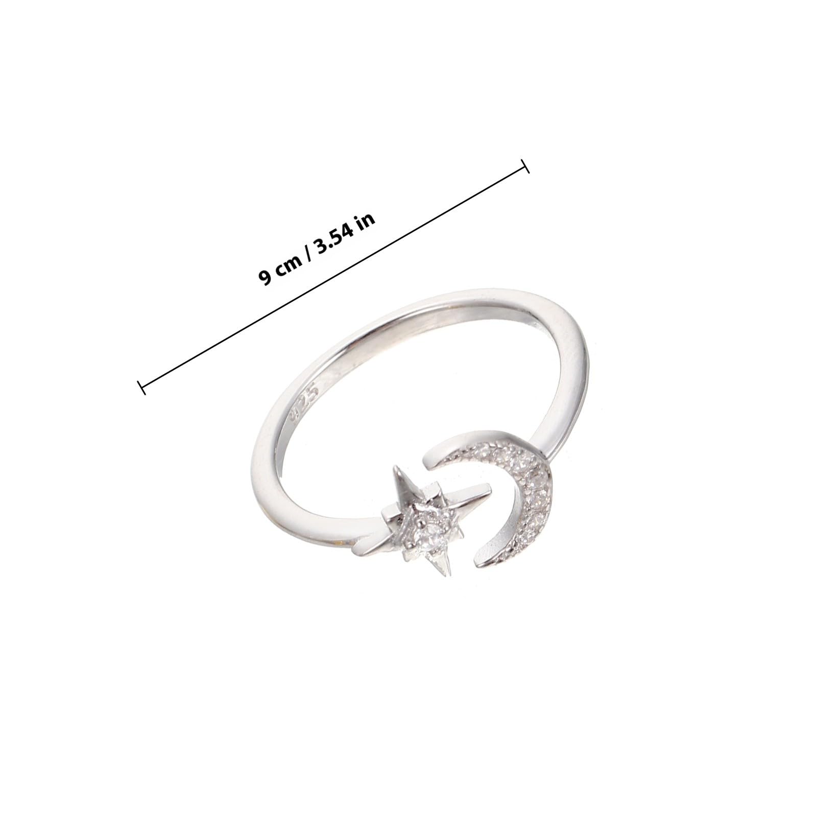 Holibanna Anelli Regolabili da Donna Confezione da 2 in Argento Design Delicato a Forma di Mezzaluna e Stella, Aperti Sicuri per Ogni Occasione