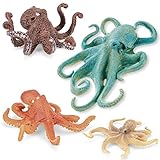 THINKBAY 4PCS Octopus Figurines Sea Animal Toys,Plastic Ocean Animals Toys Figures, Realistic Soft Sea Creatures Toys for Kids Boys Girls - Birthday Gifts for Kids Cake Toppers Decoration