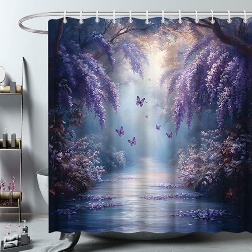 Butterfly Wisteria Forest Shower Curtain 70x70 Inch by Generic - Used condition - Image 4
