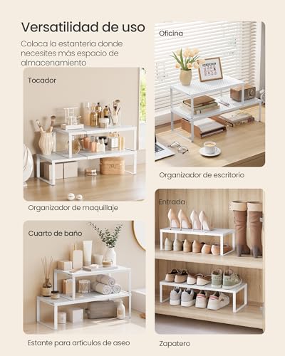 Miniatura 5 de Songmics Especiero, Extensible, Organizador De Cocina, Estante De Cocina, Organizador De Armario, Estante Pequeño, Metal, Encimera, Mesa, Zapatero, Blanco Mate Kcs007w01