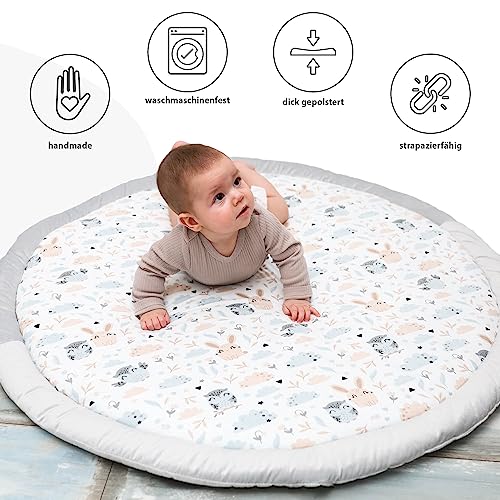 Vloerkussen kinderen 100 cm - gezellige hoek kinderkamer vloermatras rond kruipdeken voor baby gewatteerde uilen - Afbeelding 6