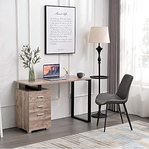 Bureau avec commode 3 tiroirs BAKAJI en bois chêne et acier - 7