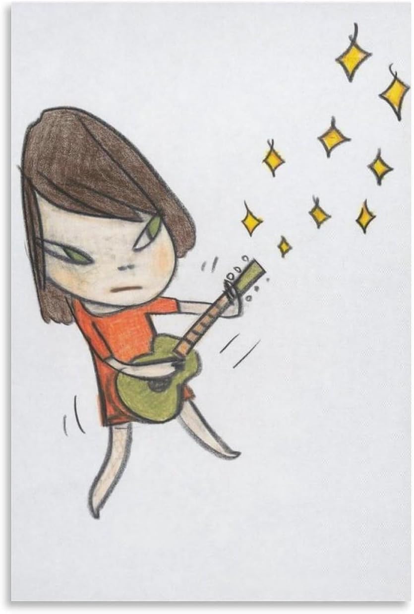 ZZYGGN GMGSW Yoshitomo Nara Poster 《Guitar Girl》 Canvas Painting Yoshitomo Nara Wall Art Aesthetic Prints Cartoon Doll Picture for Home Decor 16x20in Frameless