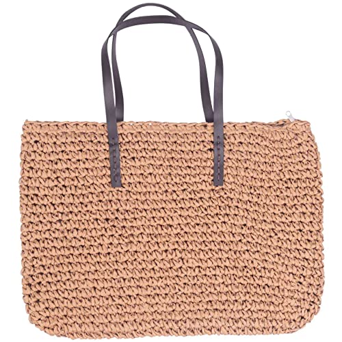 Juwaacoo Populaire Sac de paille Sac a main des femmes Sac de plage bohemien Sacs Fourre-tout d'ete en osier faits a la main Sacs a bandouliere en rotin (Marron) Cover