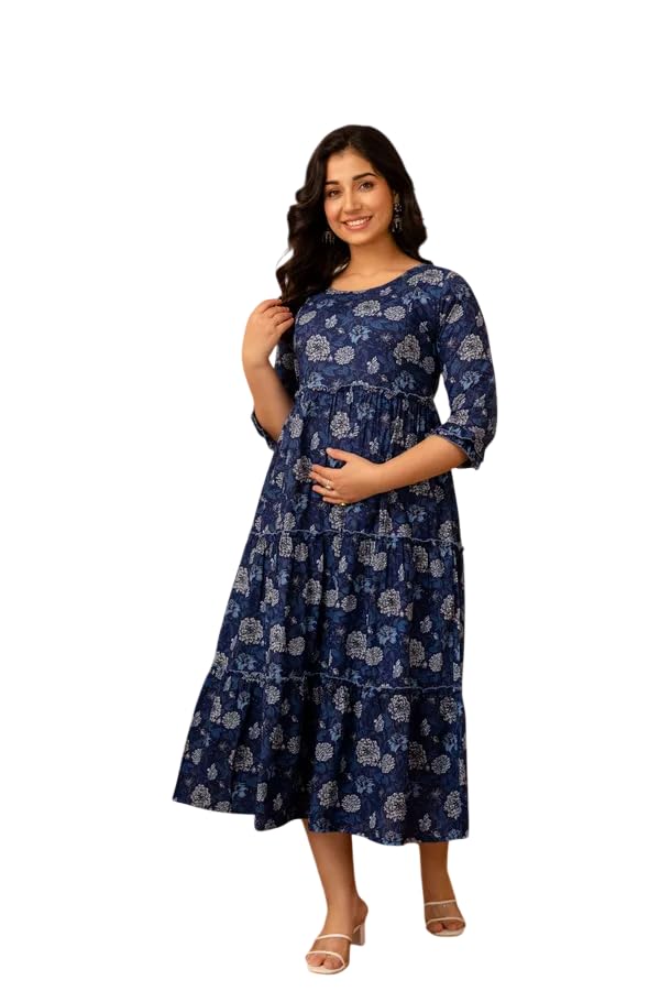 Women Cotton Feeding Night Dress, Front Open Zip Nursing Nighty for Breastfeeding Mothers, Comfortable Maternity Sleepwear for Pregnancy & After Delivery-image-5