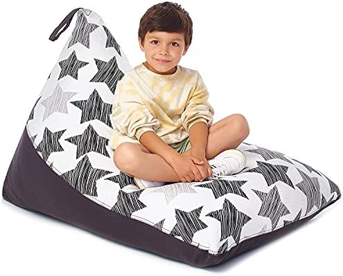 5 STARS UNITED Stuffed Animal Storage Bean Bag - Cover Only - Large Triangle Beanbag Chair for Kids - 150+ Plush Toys Holder - Floor Pillows Organizer for Girls - 100% Cotton Canvas - Hatch Stars