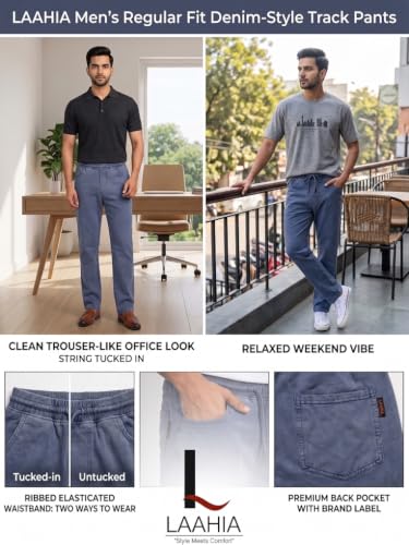 Image of Men's RFD Wash Finished Cotton Track Pants| Lightweight, Breathable & Highly Stretchable Fabric| Denim Look| Perfect for Office, Party, Holiday & Travel (RSM-01 /25)