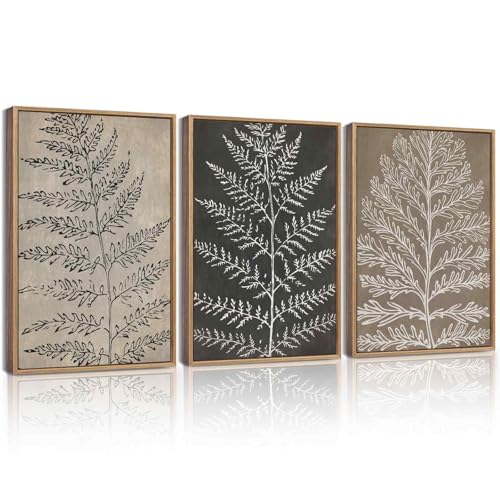 KUVIOKE Vintage Botanical Framed Wall Art Bohemian Black Tan Plant