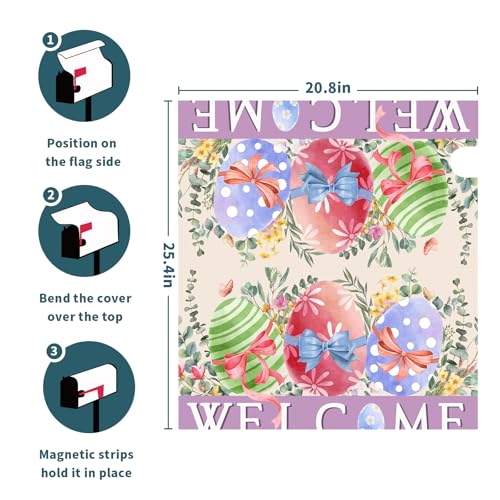 Image of Happy Easter Mailbox Covers Magnetic Spring Welcome Outdoor Mailbox Cover Standard Size 21 inch X 25.5 inch Easter Watercolor Eggs Holiday Mailbox Wrap Post Letter Box Cover Decorative for Home Garden Yard