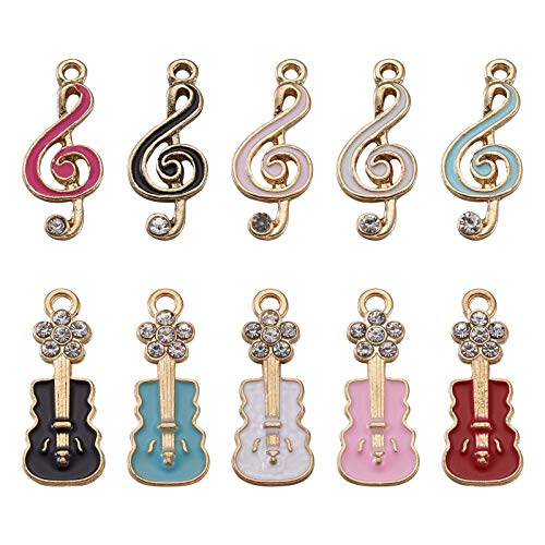 Kissitty 20pcs/Box Musical Enamel Charm Guitar & Note Dangle Charm Pendants for Earrings Necklace Bracelet Jewelry Making and Crafting
