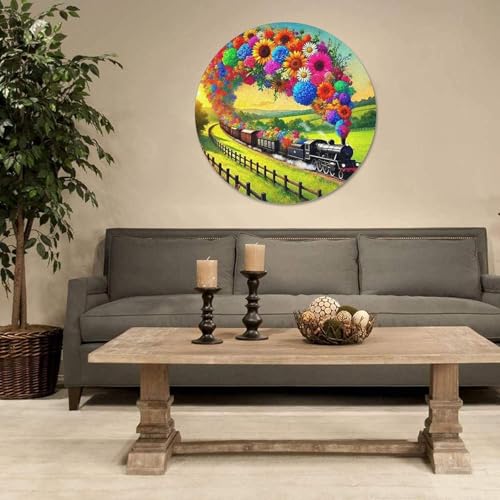 Puzzle de 1000 piezas redondo con diseño de tren de vapor, ideal para decorar tu salón 5