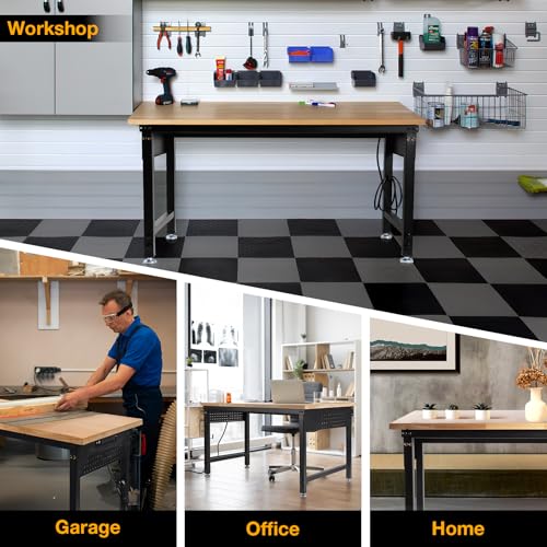 Image of 48 inch Lx24 inchW Adjustable Workbench, 28 inch-40 inchHeights Heavy Duty Table 2000 LBS Load Capacity, Work Bench with Power Outlet & Pegboard, Rubber Wood Work Table for Garage, Office, Workshop, Home