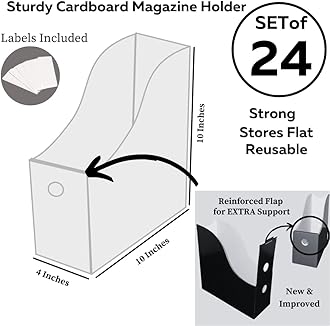 Evelots Magazine File Holder-Organizer-Full 4 Inch Wide-White-with Labels-Set/24