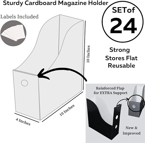 Miniatura 4 de Evelots Caja organizadora para archivos de revista (paquete de 6, 12 o 24 unidades), almacenamiento para escritorio y estantes, múltiples opciones