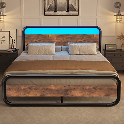 Buy King Bed Frame with Headboard LED Bed Frame King Metal Platform Bed