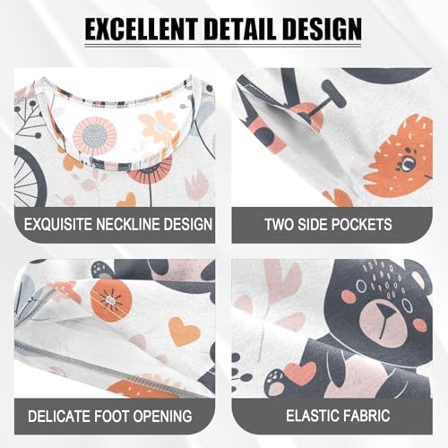ALAZA Bear Cartoon Flower Floral Pajamas Short Sleeve 2 Piece Sleepwear Top and Bottom Pajama Set Unisex4
