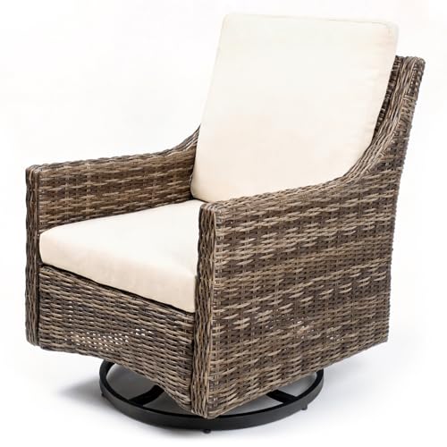Varmoza Outdoor Swivel Rocker Chair, Patio Chair with Premium Cushions, High Back Wicker Patio Rocking Glider for Deck, Porch, Yard & Poolside
