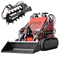 Stand-On Crawler Mini Skid Steer Loader with Trencher and 23 HP Gas Engine and Bucket Attachment, Stock USA