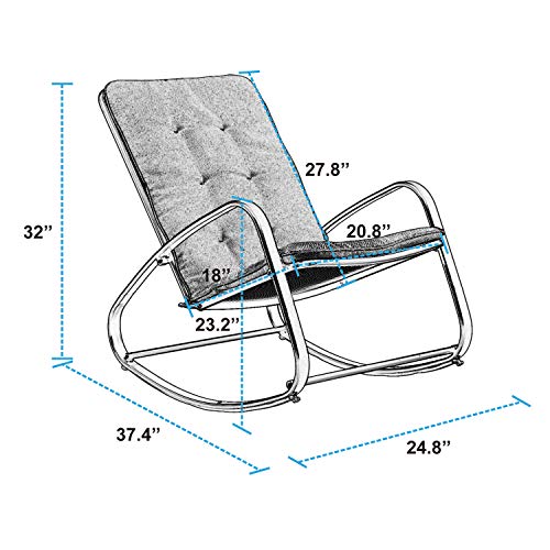 Sophia & William Outdoor Patio Rocking Chair Padded Metal Rocker Chairs Support 300lbs, Black