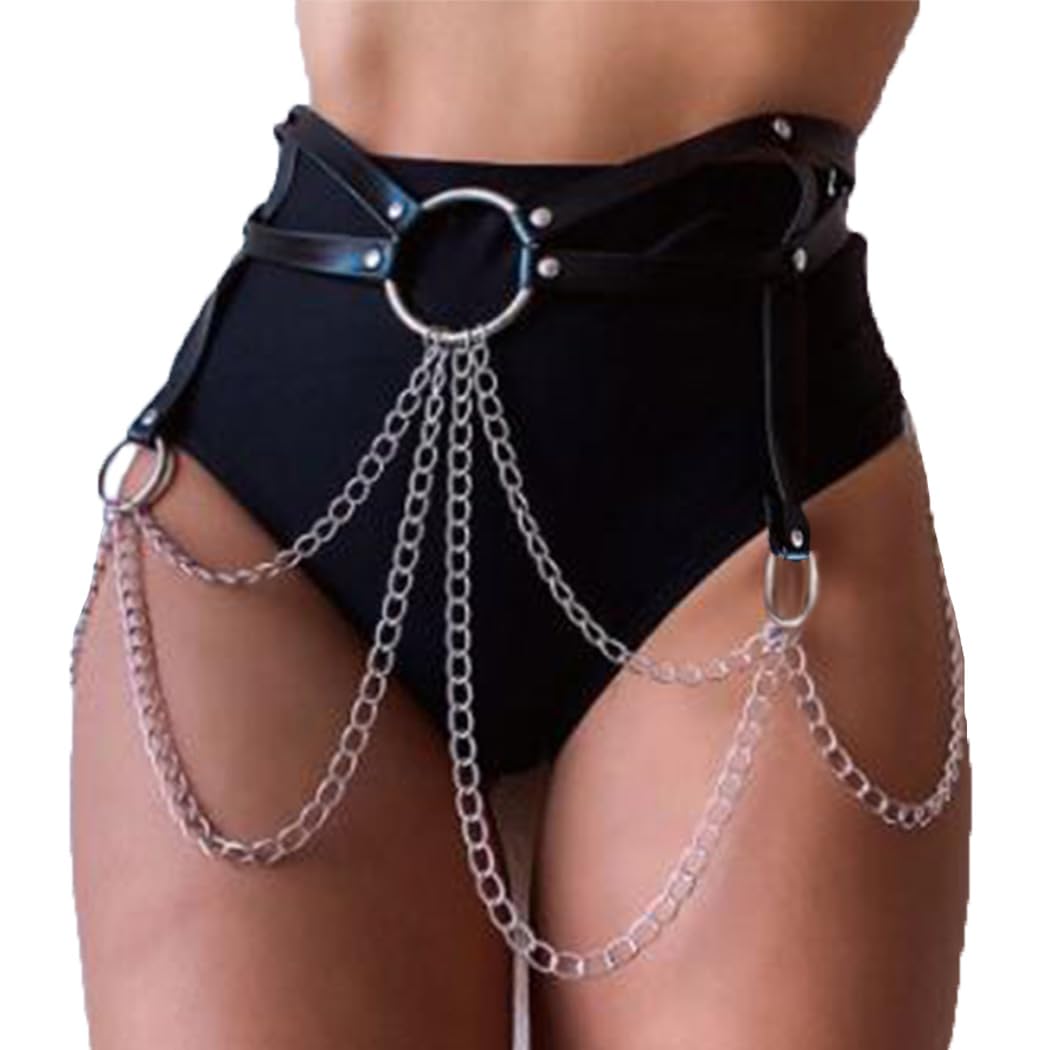 Bodiy Punk Waist Chain Belts Leather Gothic Layered Rave Belly Body Chains Jewelry for Women Sexy