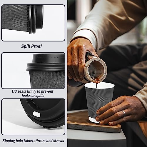 image for Lamosi 50 Pack - 12 oz Insulated Disposable Coffee Cups with Lids, To 