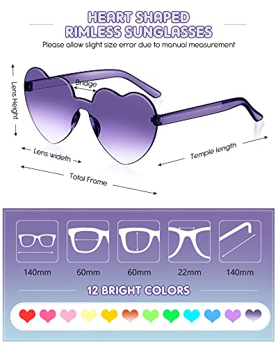 CHENGU 12 Pairs Summer Pool Party Favor Colorful Heart Rimless Sunglasses for Women Trendy Sunglasses2
