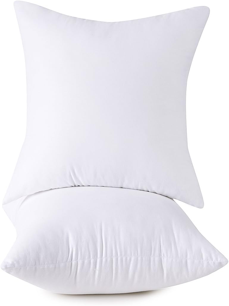 Throw Pillow Inserts, 18x18 Inch Decorative for Sofa, Bed and Chair, Cotton Cover, Set of 2, White