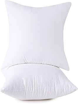 Throw Pillow Inserts, 18x18 Inch Decorative for Sofa, Bed and Chair, Cotton Cover, Set of 2, White