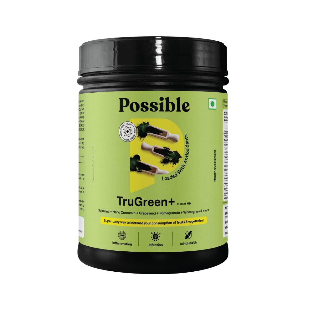 Possible TruGreen+ with 8 Antioxidant Rich Greens And Fruits in tasty jaljeera flavour | Spirulina, Wheatgrass, Moringa, Spinach, Grape Seed, Pomegranate, Curcumin| 160 gms (20 Servings) (B0C49S5G43) Amazon Price History, Amazon Price Tracker