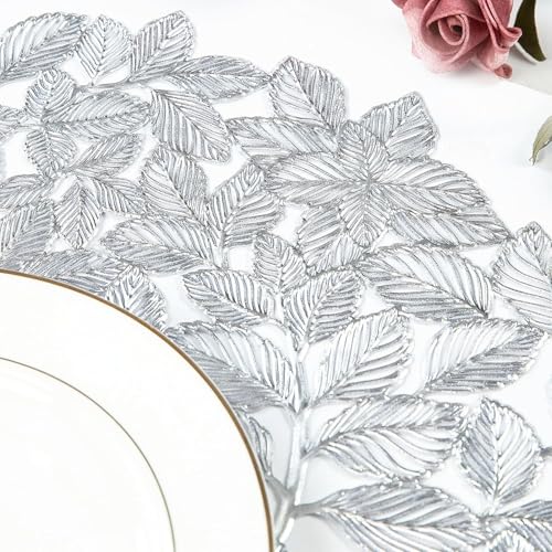 Image of Dakshya Industries Set of 2 PVC Waterproof Round Table Placemats 38x38 cm - Heat Resistant, Non-Slip Dining Table Mats (Silver)